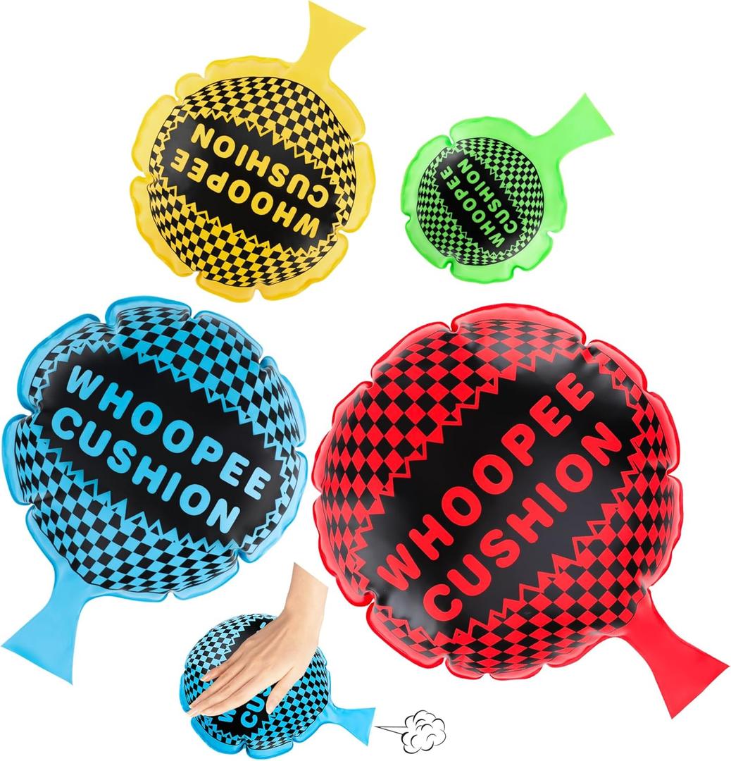 4 Pcs Whoopie Cushions, 4 Different Sizes Woopie Cushions, Classic Whoopee Cushion Goodie Bag Stuffers, Woopy Cushion Fart Bag for Boys and Girls, Party Favors and Prank Gag White Elephant Gifts