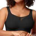 Wireless Bras for Women Seamless Supportive V Mesh Bralette Minimizers Comfortable T-shirt Bra for Older Women Black Size M