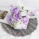 Wedding Bouquet for Bride - Premade Simple Artificial Roses Flowers for Bridal Shower Destination Ceremony Anniversary Decorations (Lilac & White)