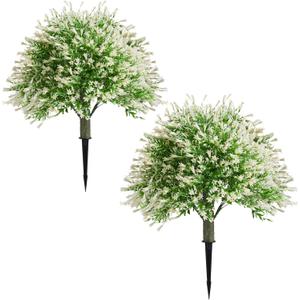 Artificial Campanula with White Bellflower Garden Accents, Set of 2, 22 Inches with Metal Stands, Faux Ornamental Grass Decor for Outdoor Lawn & Patio