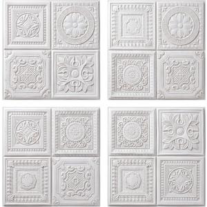 Nuanchu 40 Pcs 13.8 x 13.8 Inch Foam Drop Ceiling Tiles Peel and Stick White 3D Wall Panels, 26-105.5 sq. ft Adhesive Glue up Waterproof Wallpaper for DIY Office Home (Various Styles)