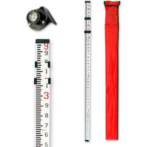 Grade Stick 9-Foot Aluminum Grade Rod - 10thsGrade RodGrade Stick for Laser LevelSurvey RodGrade RodsSurvey PoleWith Bubble Level, 3-Stage TelescopicDouble-Sided Scale Telescopic Leveling Rod