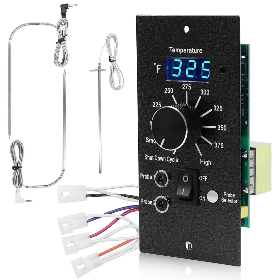 Digital Pro Controller for Traeger Wood Pellet Grills, Replacement Parts Kit BAC365 Thermostat Control Panel with 2PC Waterproof Meat Probe and 7" RTD Temperature Sensor Smoker Accessories