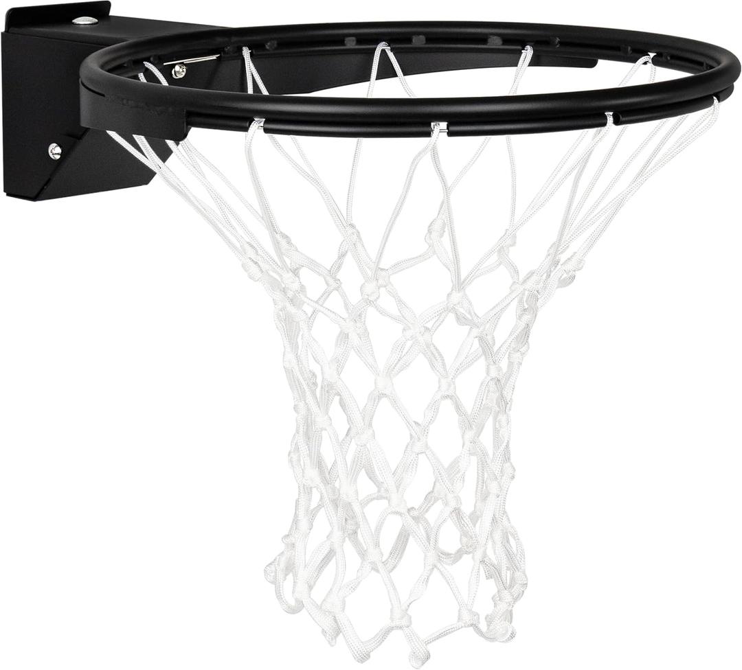 Basketball Rim Replacement, Single-Spring Breakaway Basketball Rim Outdoor Indoor, Universal 18 Inch Heavy Duty Basketball Hoop Rim and Net (BLACK)