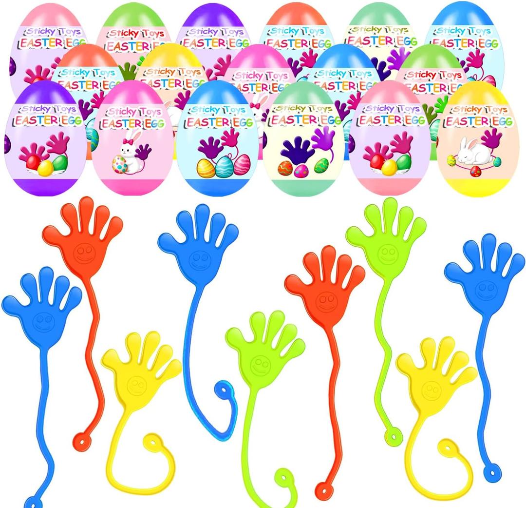Holydeck 24 Pack Prefilled Easter Eggs with Sticky Hand Toys for Kids Girls Boys Easter Basket Stuffers Party Favors Egg Fillers Classroom Prizes