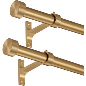 2-Pack Curtain Rod for Windows 48-84",Adjustable Window Curtain Rods with Premium Aluminum End Cap Finials and Full Surround Brackets,7/8"(0.073Feet) Diameter,Warm Gold Drapery Rods for Curtains