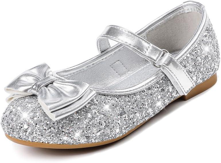 Girls Dress Shoes Princess Shoes Flower Girls Flats Party Wedding Toddler Little Big Kid (10 Toddler, Sequin Silver)