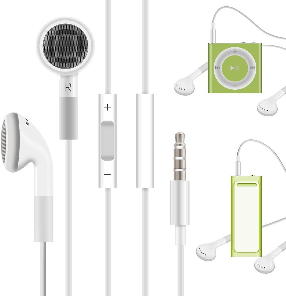 Jelanry 3.5mm Earphone Earbuds Headphones with Remote for Shuffle 2 3 4 5 6, Touch 2G 3G 4G 5G Classic nano6 - White