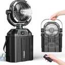 Misting fan with 7L bucket 90Oscillating ,4 Spray Mister 25000mAh Rechargeable Camping fan with Remote Control Stepless Speed and Timer for Patios/CampingWaterproof Design Outdoor Fans (Black)