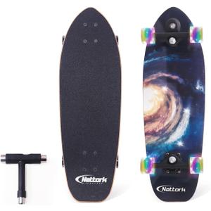 Nattork Complete Kid Skateboards 29" x 9" Youth Cruiser Skateboard for Beginners Double Kick Deck Concave Girls or Boys Skateboard