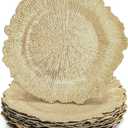 WUWEOT 12 Pack Gold Charger Plates, 12.7" Round Plastic Reef Plate Chargers with Flora Reef Design for Wedding Dinner Party Decoration