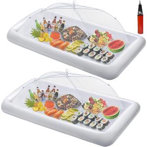 HBlife Inflatable Serving Bar with Jumbo Mesh Food Cover, Party Supplies for Picnics BBQ Gathering, 2 Inflatable Cooler, 2 Large Food Tents Food Covers for Outside