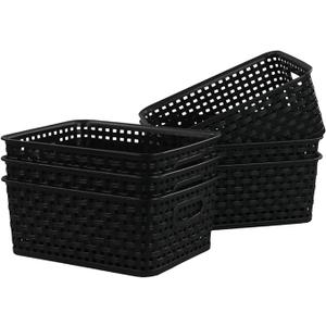 Kiddream Set of 6 Plastic Weave Storage Basket Pantry Organizing Bin (black)