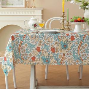 Rectangle Waterproof Tablecloth Linen Textured Table Cloth,Stain and Wrinkle Resistant Washable Fabric Table Cover for Dining, Party, Camping and Outdoor, 60 x 84 Inch, Vine Bloom