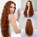 Auburn Wig For Women Long Wavy Copper Red Wig Curly Synthetic Lace Wig Water Wave Ginger Wig Deep Wave Halloween Cosplay Daily Party Hair Replacement Wig (#350(673) (28 Inch)