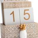 Notakia Vintage Wood Block Perpetual Calendar Month Week Date Display for Home Office Desk Rustic Decoration, Brown pineapple