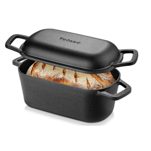 Velaze 3.6QT Dutch Oven for Bread Baking,Oval Cast Iron Bread Oven Pan with Lid and Offset Handles,Oven Safe to 500°F for Homemade Sourdough Bread(Black)