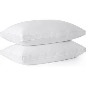 Goose Feathers Down Pillows, Pillows Standard Size Set of 2, Cotton Cover, Gusseted Hotel Collection Bed Pillow for Back, Stomach or Side Sleepers