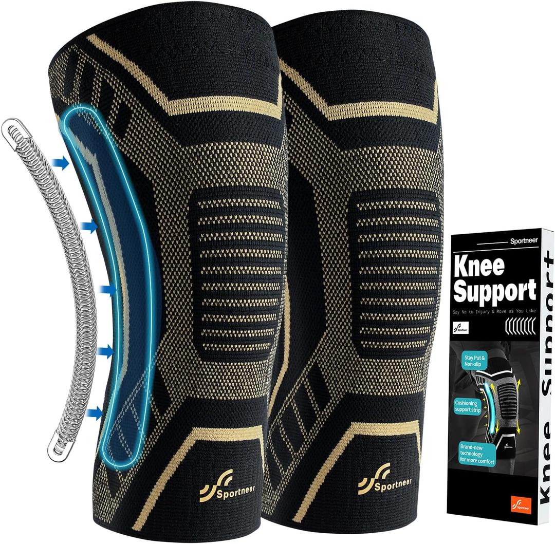 Copper Knee Brace for Men & Women - Knee Compression Sleeve with Side Stabilizers - Knee Support for Running, Hiking, Working, Basketball, Volleyball, Gym, Meniscus Tear, ACL, Arthritis Knee Pain Relief, A Pair (Medium(16"-18.5"))