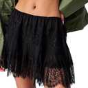Women Y2k Lace Mini Skirt Fairy Mesh Floral Mid Low Rise Ruffle Half Slip Skirt Layered Flowy Short Skirt Streetwear (Black, S)