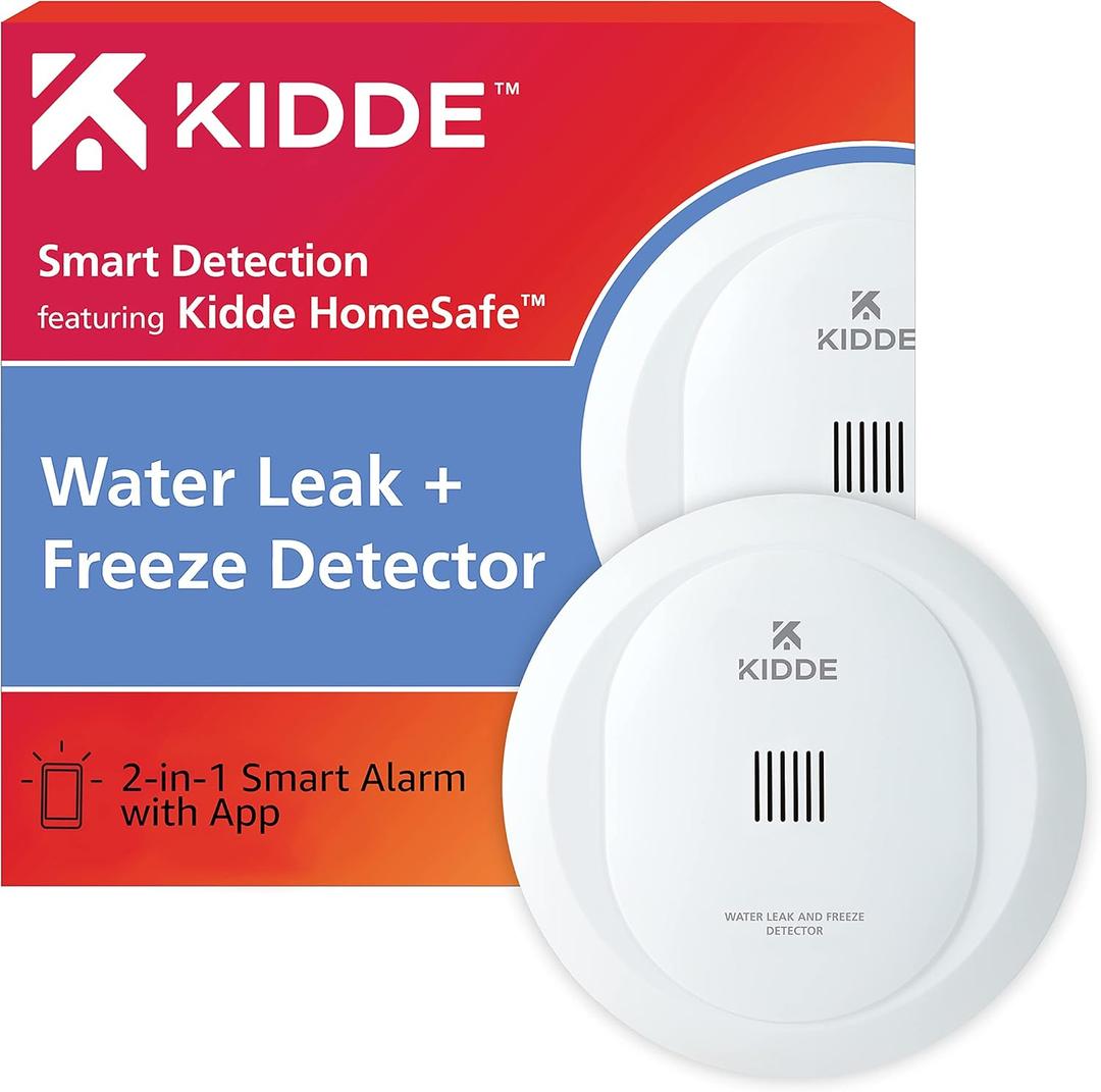 Kidde WiFi Water Leak Detector & Freeze Alarm, Alexa Device, Smart Leak Detector for Homes with App Alerts,White (Pack of 1)