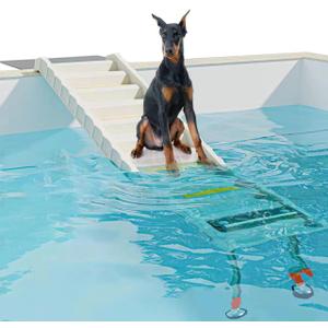 Foldable Dog Pool Ramp with 33" Legs for Free Height Adjustment,Safe & Easy Access dog water ramp for pool, Pool Ramp for Dogs Up to 200lbs (White)