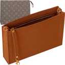 Soyizom Felt Purse Organizer Insert Fits Toiletry Pouch 26x19 Messenger Bag Liner with Gold Buckle & Keychain (Large, Brown)
