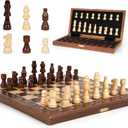 Magnetic Travel Chess Set 12-inch Wooden Magnetic Chess Board 2 Extra Queen Folding Chessboard for Storage Toys & Games for Adults Vintage Chess Game  Family Board Games Educational Toy Sets