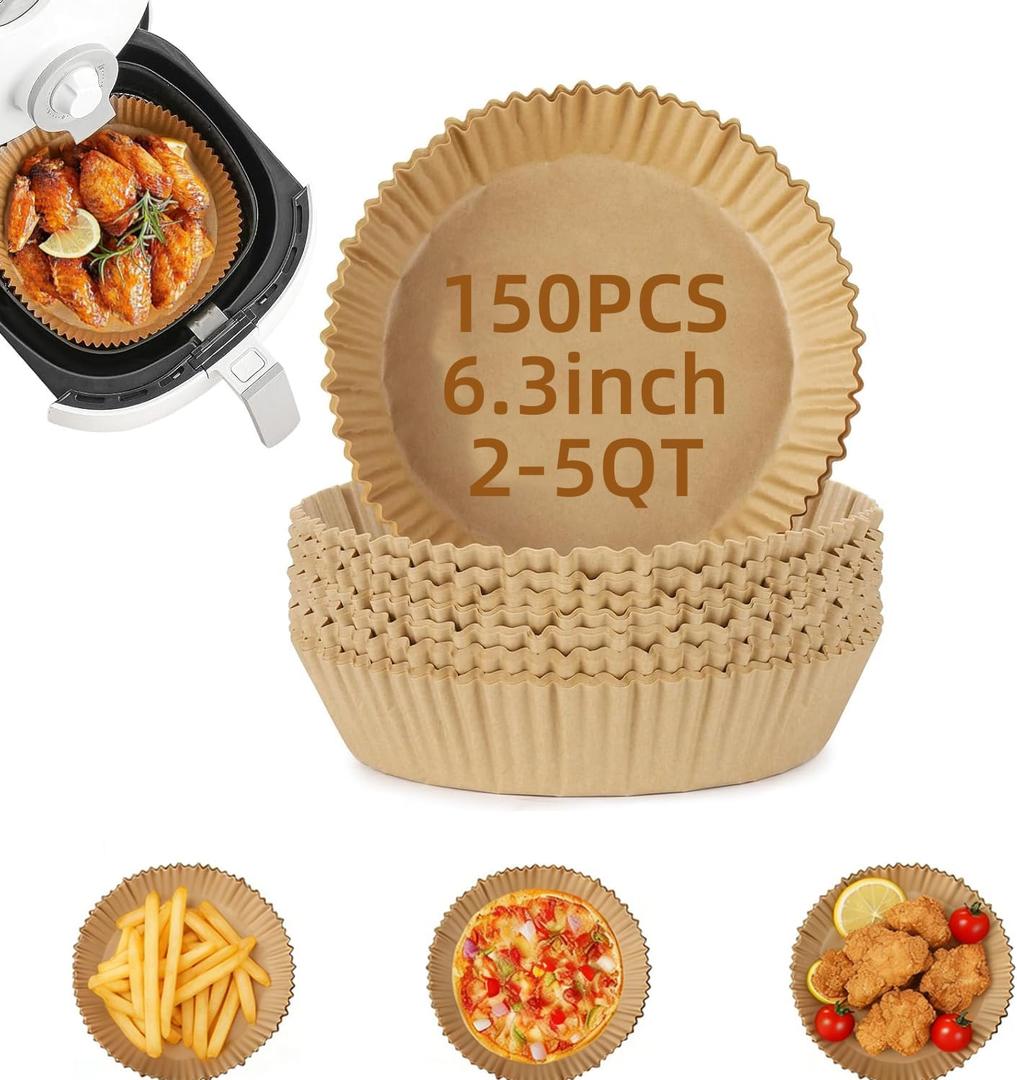 150Pcs Air Fryer Liners, 8 Inch Square Unbleached Parchment Paper - Food Grade, Non-Stick & Oil Proof for 5-8 QT Air Fryer, Oven, Microwave, Baking