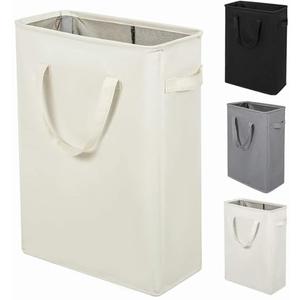 ZERO JET LAG Slim Laundry Hamper With Handles Collapsible Laundry Basket Thin Dirty Clothes Basket Narrow Laundry Bag Foldable Dirty Clothes Hamper 45L (23 inches,Beige)