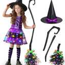 MSKOLER Witches Costume for Girls, Halloween Witches Dresses with Broom, Hat for Role Playing, Fairytale Halloween Party Birthday Gifts for Kids Toddlers Girls Age 5-8(Medium)