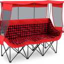 Teenyyou 3 Person Camping Chair with Canopy Shade 700lbs Heavy Duty Oversized Beach Camping Chair with Thick Cushion Cup Holder and Carry Bag, Foldable Portable Sofa for Lawn Beach Outdoor(Red Black)