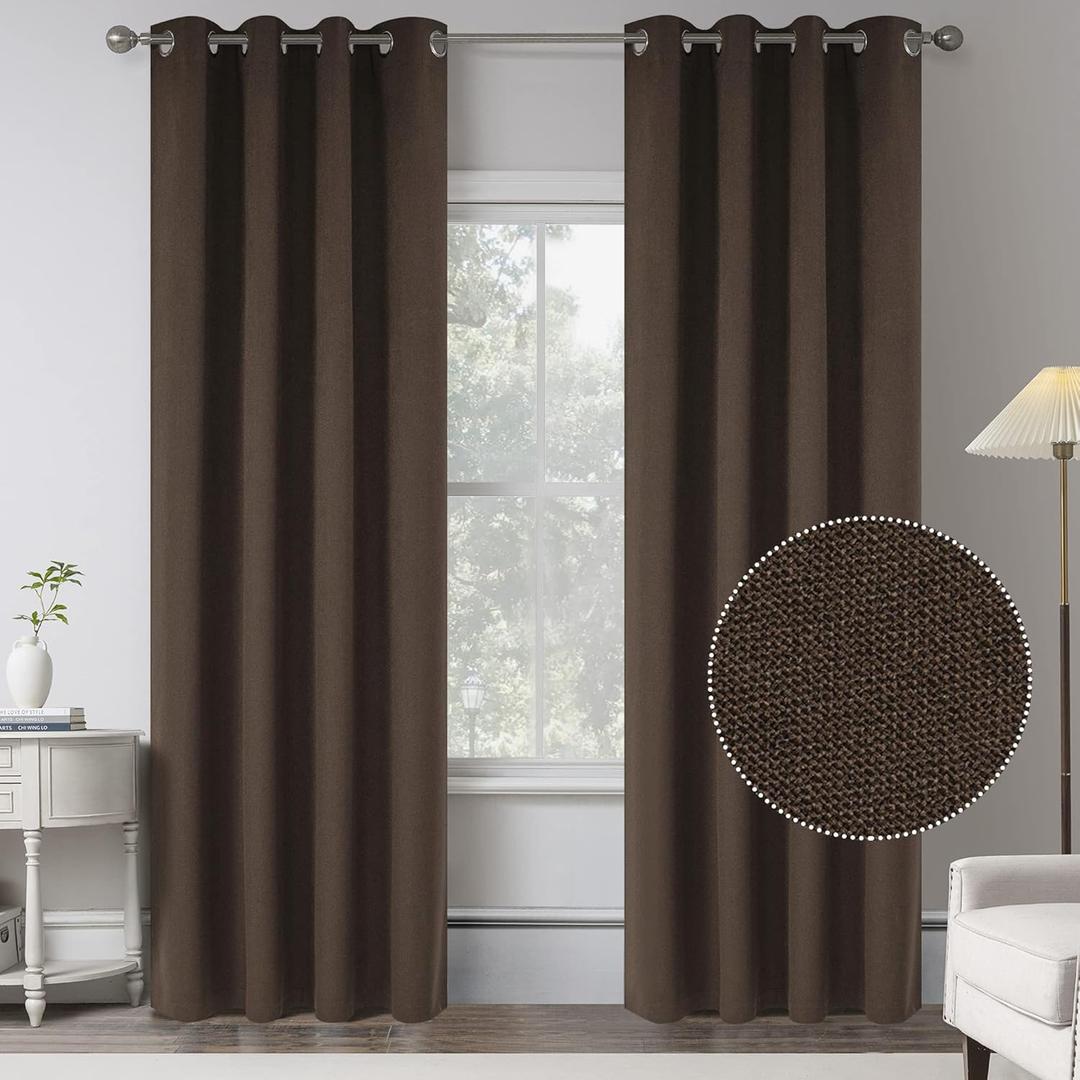 108 Inches Extra Long Linen 100% Blackout Curtains for Bedroom - Cocoa Brown Energy Saving Thermal Insulated Burlap Textured Curtain Drapes for Country Villa (Set of 2 Panels,W 52 x L 108 Inch Length)