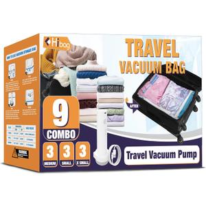 Travel Vacuum Bags with Electric Pump, Vacuum Travel Bags for Luggage and Suitcase, Combo 9 Pack