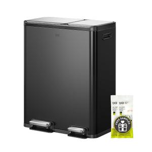 EKO EcoCasa 8+5 Gal (30+20L) Dual Trash Can for Kitchen, Large Stainless Steel Step-On Garbage Can, Trash and Recycle Bin Combo with Soft-Close Lids, Removable Color-Coded Inner Buckets, Matte Black