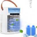 Portable Air Conditioner, Air Cooler, 1000ml Cold Fan Air Conditioner, 5 Air Speeds and 7 LED Lights, 2 Ice Packs, 3 Cold Mist and 2/4/6 Timer, USB Cold Fan for Home, Office and Outdoors.