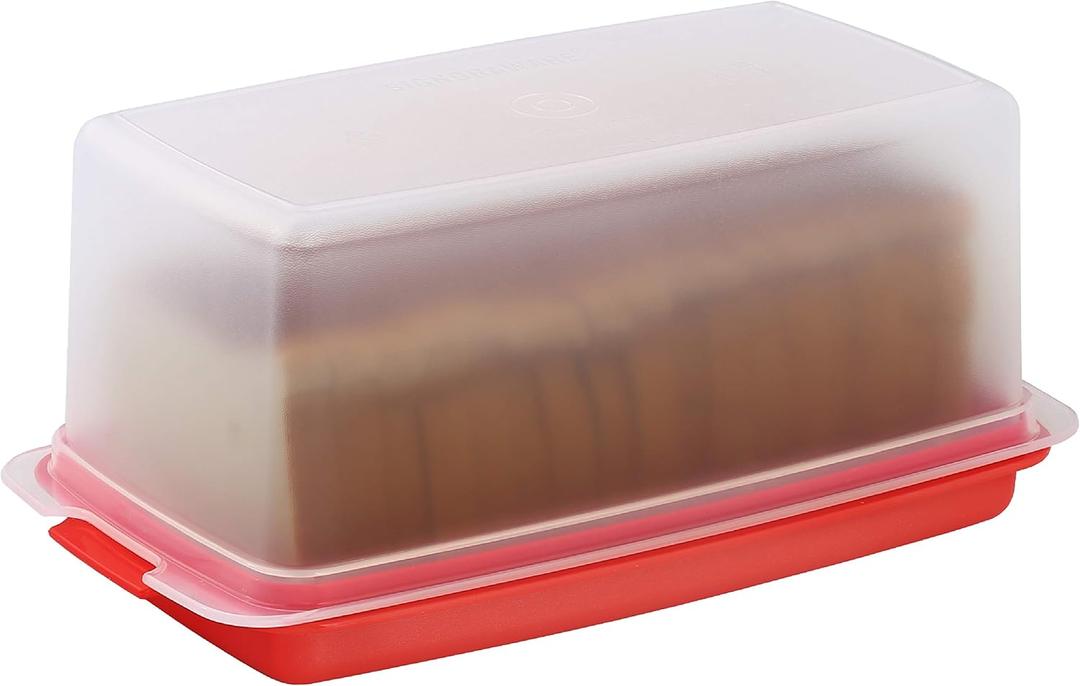Bread Box -Dual Use Bread Holder/Airtight Plastic Food Storage Container for Dry or Fresh Foods -2 in 1 Bread Bin- Loaf Cake Keeper/Baked Goods -Keeps Bread Fresh- Red and Clear Cover - (Red)