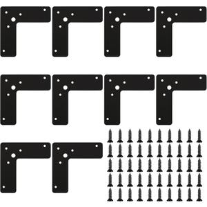Flat L Brackets, 10pcs Flat L Right Angle Brackets, Black Flat Mending Plates, Corner Brackets Flat Repair Plate Corner Braces, Corner Stealth Speed Brace Brackets, 4"×4"×1¼", Load 33 Lbs (L Type)