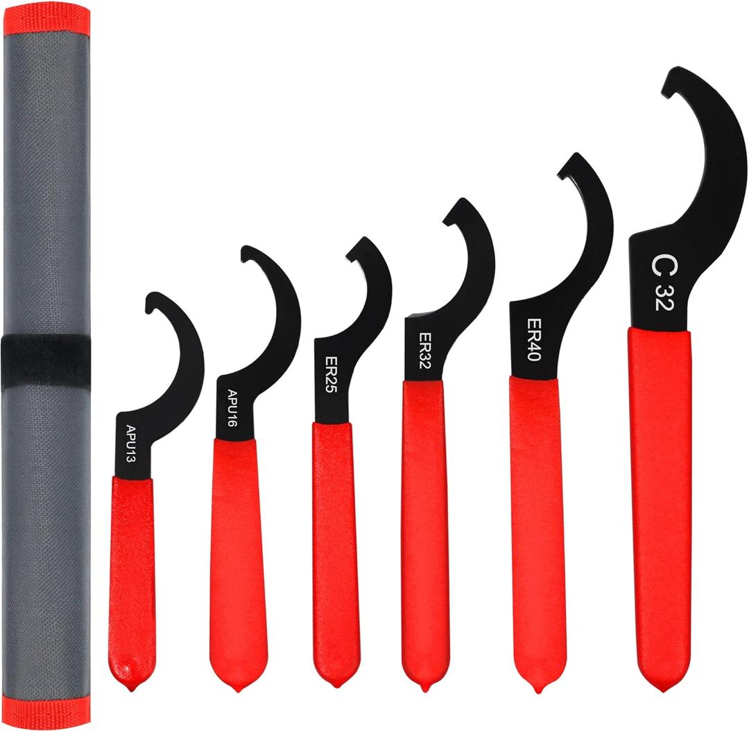 Universal Spanner Wrench Set 6Pcs Steel Adjustable Shock Wrench Coilover Spanner Motorcycle Coil Over Shock Adjustment Tool (Red)