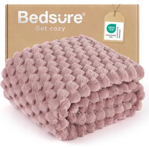 Bedsure Dusty Rose Throw Blanket for Couch - 350GSM Fluffy Plush Bubble Blanket for Bed Home Room Decor, GentleSoft Cute Fleece Soft Cozy Gifts for Women Girls, 08 - Dusty Rose, Throw (50" x 60")