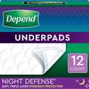 Depend Waterproof Bed Pads, Overnight Absorbency, 12Count, Disposable Underpads, 12Count