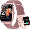 CASCHO Smart Watch for Women (2 Bands), Bluetooth Call Smartwatch with AI Voice,1.85" HD Fitness Watch,Heart Rate/SpO2/Steps/Sleep Monitor,120+ Sports Modes,IP68 Waterproof Watch for Android iOS-Rose