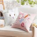 Ashler Easter Pillow Covers 18x18 Set of 2, Cute Pink Bunny with 3D Ears Embroidery, Velvet Soft Decorative Throw Pillow Covers for Spring Easter Home Decor, Living Room, Bedroom, Couch, Sofa