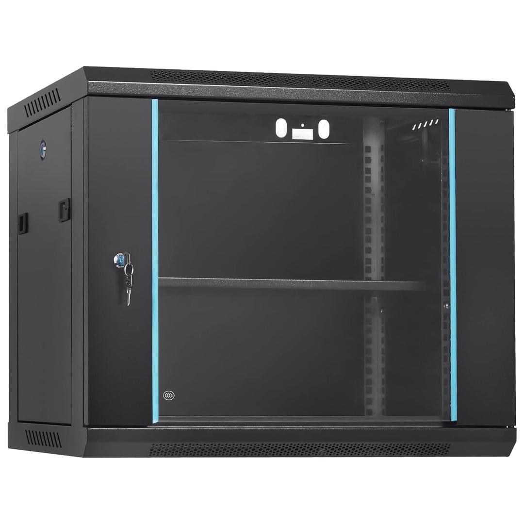 VEVOR 9U Wall Mount Network Server Cabinet, 15.5'' Deep, Server Rack Cabinet Enclosure, 200 lbs Max. Ground-Mounted Load Capacity, with Locking Glass Door Side Panels, for IT Equipment, A/V Devices