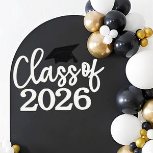 Class of 2026 Sign for Backdrop - Felt Class of 2026 Congrats Grad Decal Sign for Graduation Balloon Arch Backdrop Grad Party Decorations Photo Props (White)