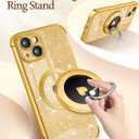 for iPhone 15 Plus Case - Women Glitter Bling Compatible with MagSafe Ring Stand Magnetic Phone Case Cute Girly Sparkly Luxury Elegant Girls Aesthetic for Apple 15 Plus Cases - Gold (Shine Glod)