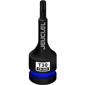 JEUCLEL T30 Torx Bit Socket, 1/2" Drive Torx Star 6 Point Impact Bit Socket, 3-Inch, Cr-Mo Steel, Screwdriver Adapter for Electric Ratchet Wrenches Fastening Screws Hand Repair One Piece