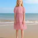 EIAY Shop Girls Floral Casual Dress Puff Sleeve Plaid Smocked Dresses Square Neck for 7-12 Years (9-10 Years, Red Grid)