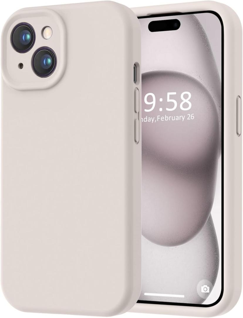 LOVE 3000 Compatible with iPhone 15 Case, [Smooth Silicone Full Coverage Camera] [8ft Drop Protection], Soft Microfiber Lining Full Body Protective Case for iPhone 15 6.1 inch - Stone