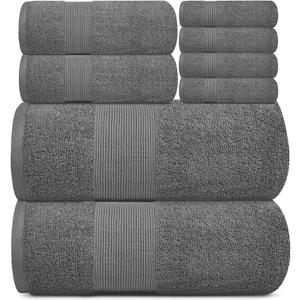 Resort Collection Soft Bath Towel Set | Luxury Hotel Plush & Absorbent Cotton | 2 Bath Towels, 2 Hand Towels and 4 Washcloths [8 Piece, Smoke Grey]